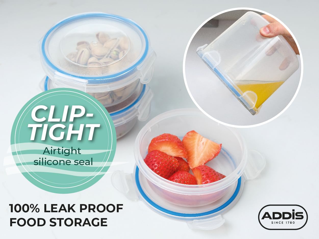 Addis Clip Tight Food Storage Containers - 300ml Round, Pack of 3, Airtight & Stackable 3