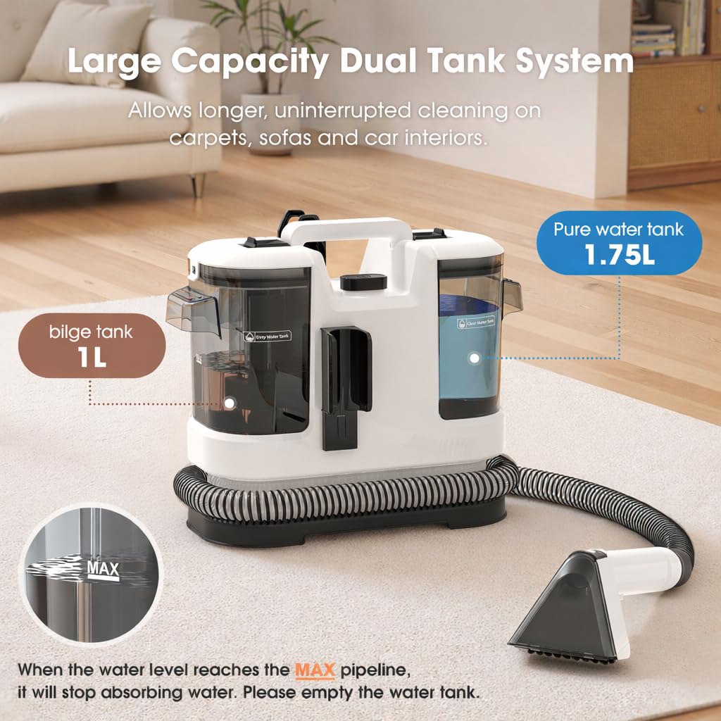Lubluelu Portable Carpet Spot Upholstery Cleaner Machine - 3-in-1 System | 1.75L Clean Tank 4