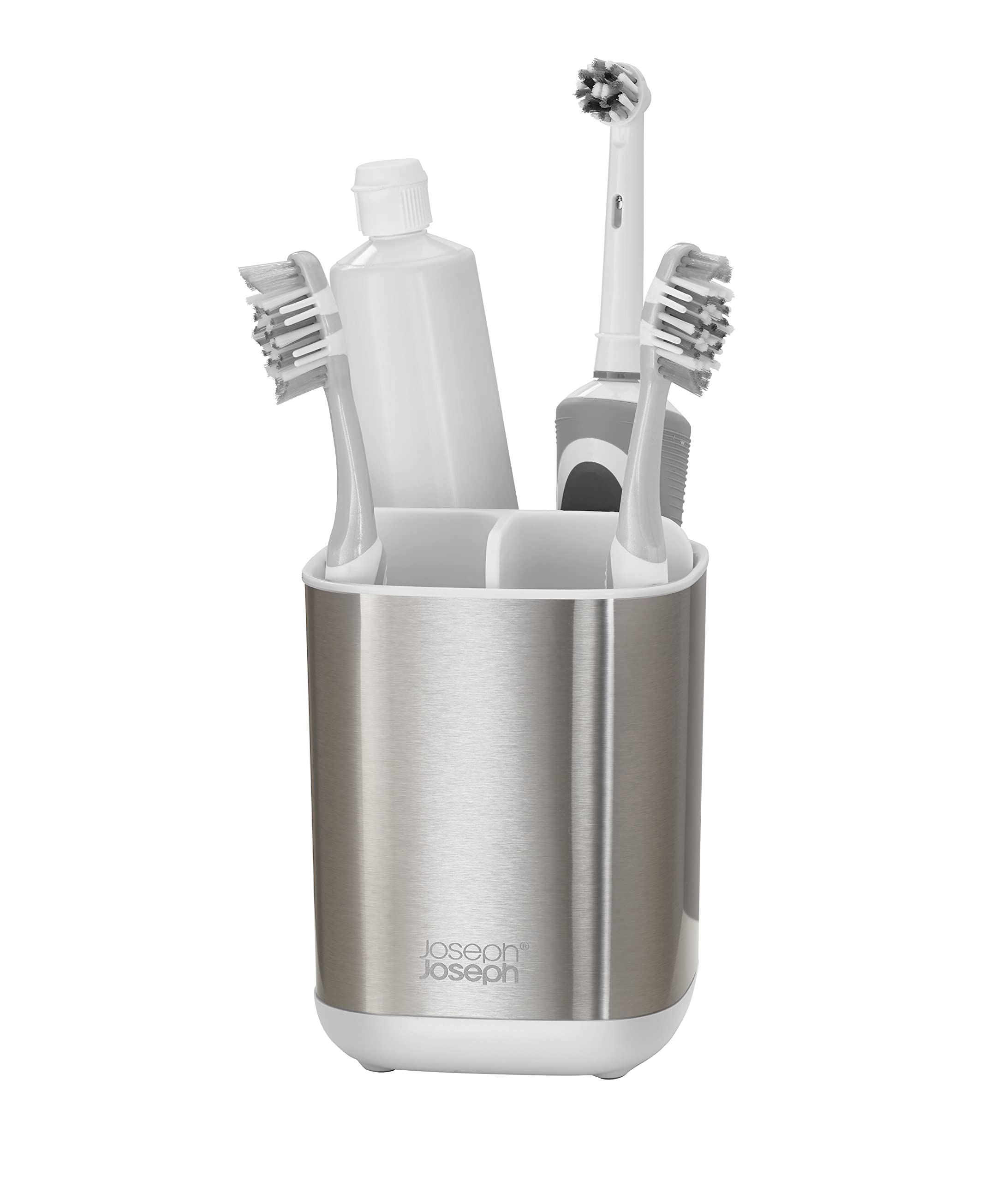 Joseph Joseph Easy-Store Compact Toothbrush Holder Caddy - White/Steel | Ventilated | Non-Slip 1