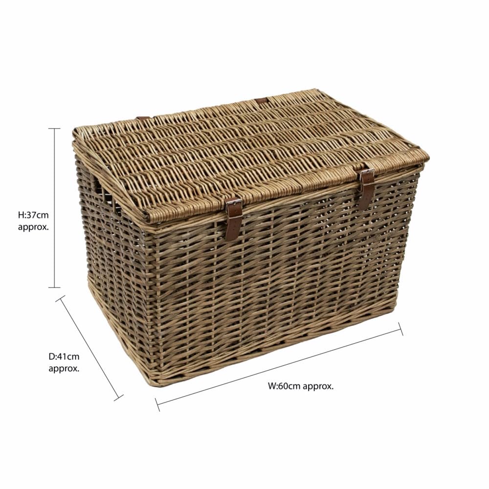 JVL Handmade Extra Large Willow Storage Box with Faux Leather Straps | 91L Capacity | Stackable 7