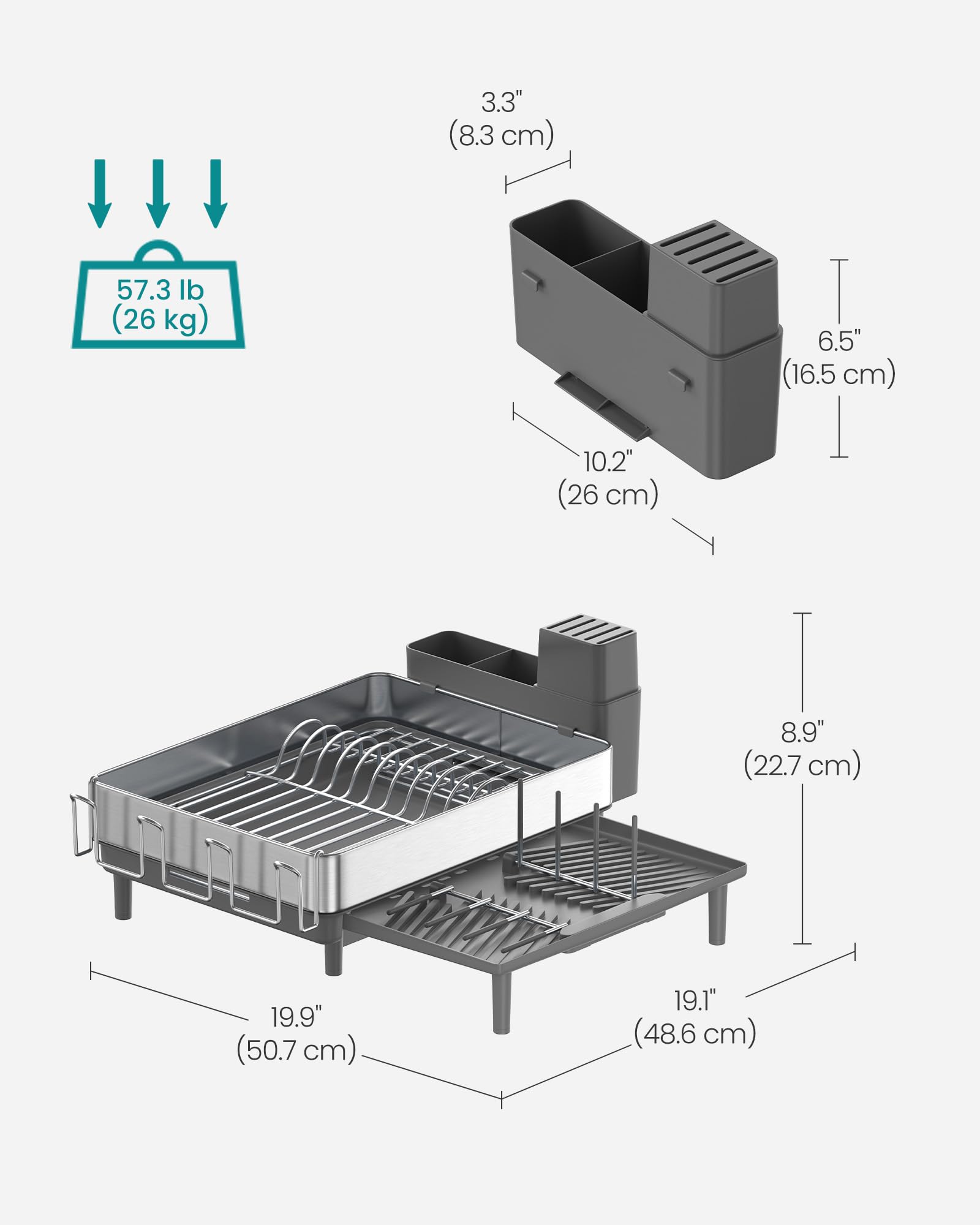 SONGMICS Expandable Dish Drainer Rack - Stainless Steel, Rust Resistant, Adjustable Spout | Silver + Grey 6