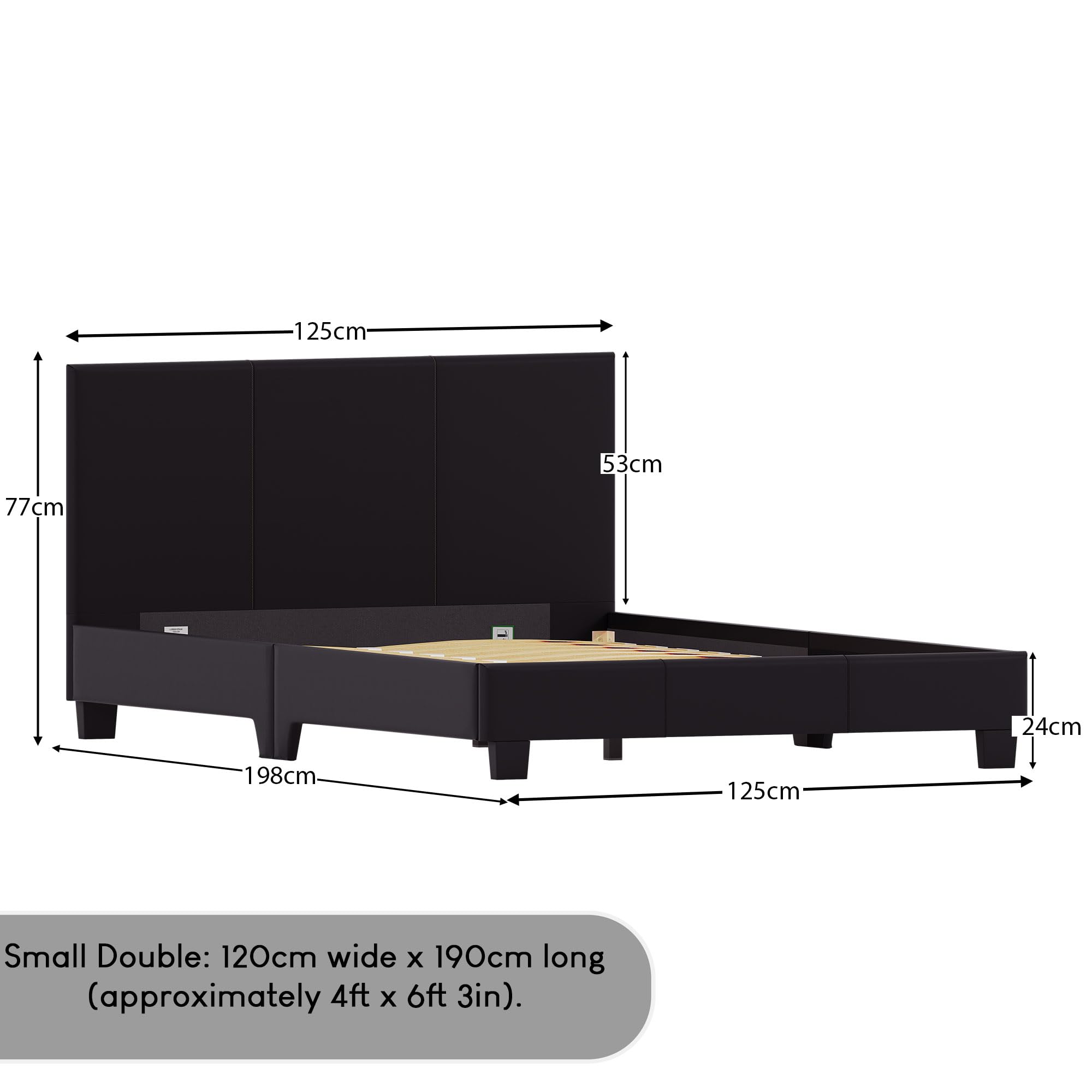 Vida Designs Lisbon Upholstered Bed Frame - Small Double 4ft | Black Faux Leather | Low Foot End 2