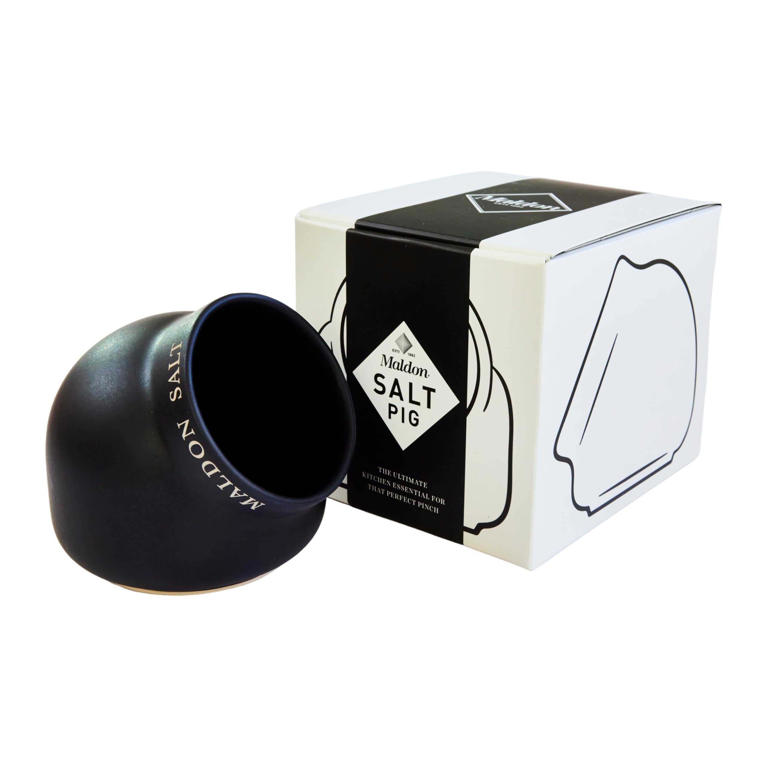 Maldon Ceramic Salt Pig - Classic Design for Countertop Storage | Black | 500g 1
