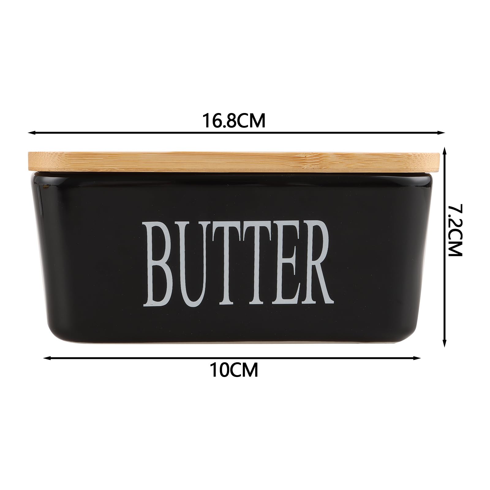 ASelected Large 650ml Ceramic Butter Dish with Bamboo Lid | Rectangular, Black, Dishwasher Safe