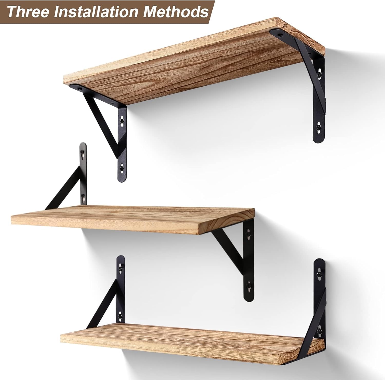 himaly Rustic Wooden Floating Shelves Set of 2 | Max Load 15kg | Light Wood Finish | 42x14.2x15cm 5