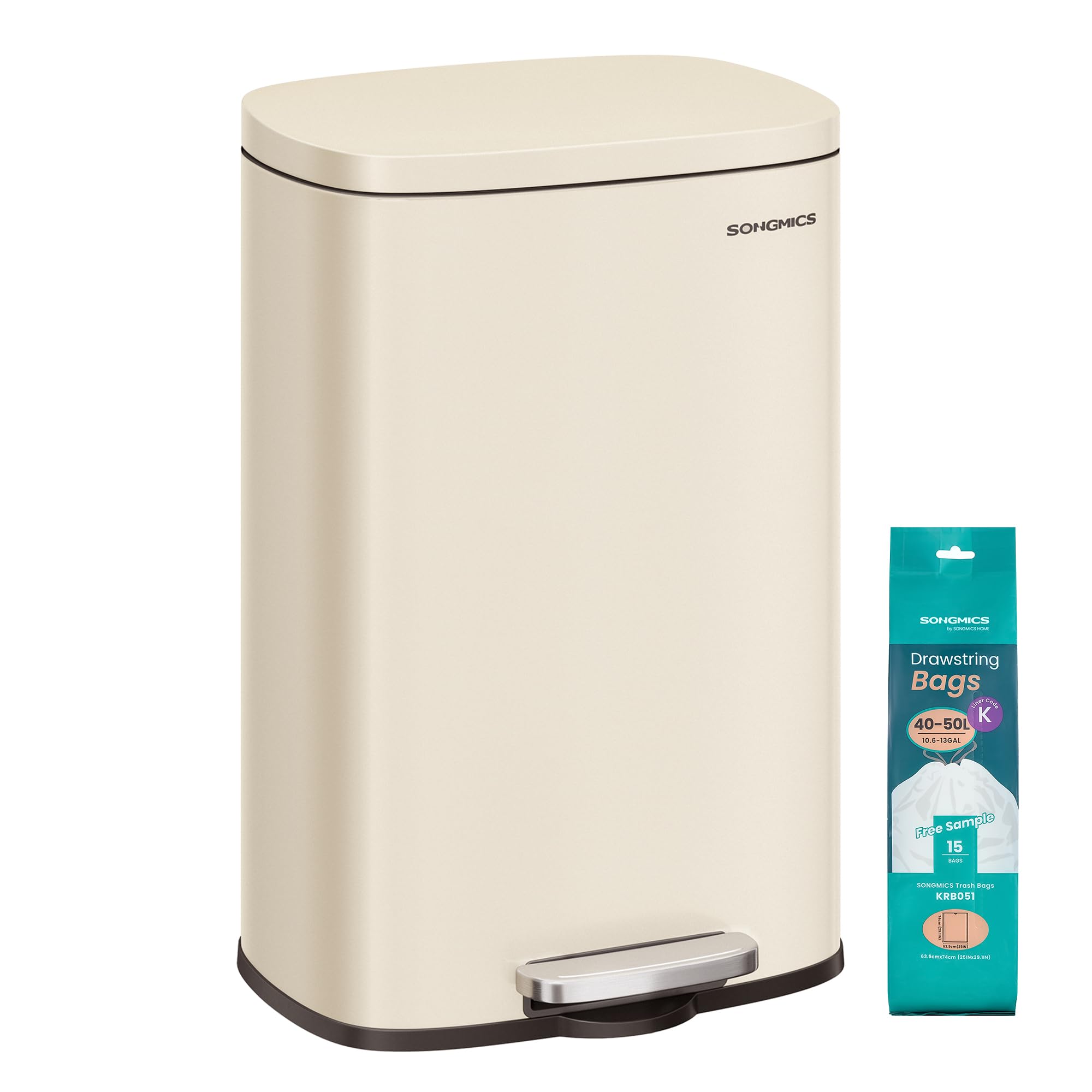 SONGMICS Kitchen Bin - 50 L Capacity | Soft Close Lid | Steel Construction | Sand Beige 1