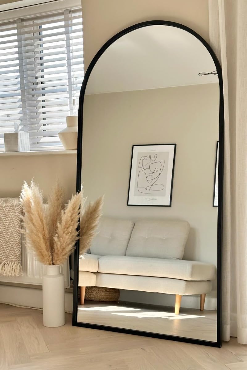 MirrorOutlet The Arcus - Metal Frame Arched Wall/Leaner Mirror | 180 x 90cm | Black 1