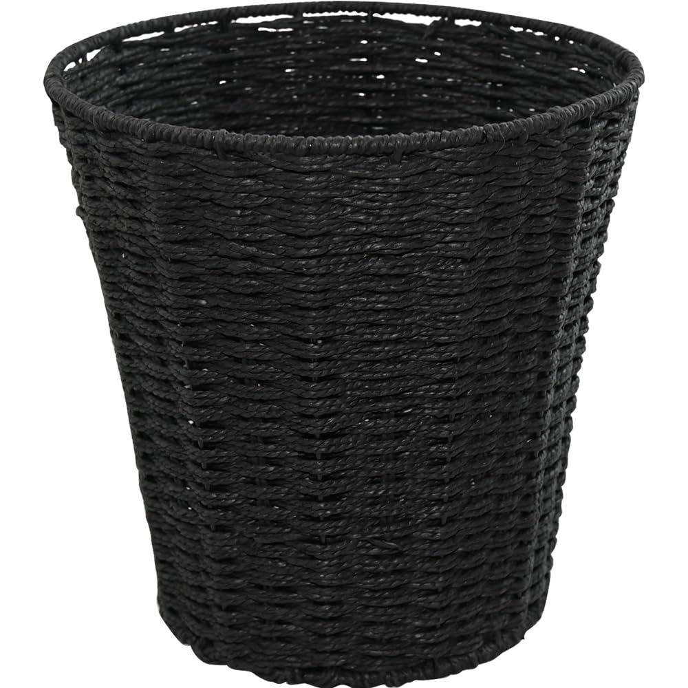 Armo Home Round Woven Waste Paper Bin Basket | Rattan Wood | 25x25x18 CM | Black 1