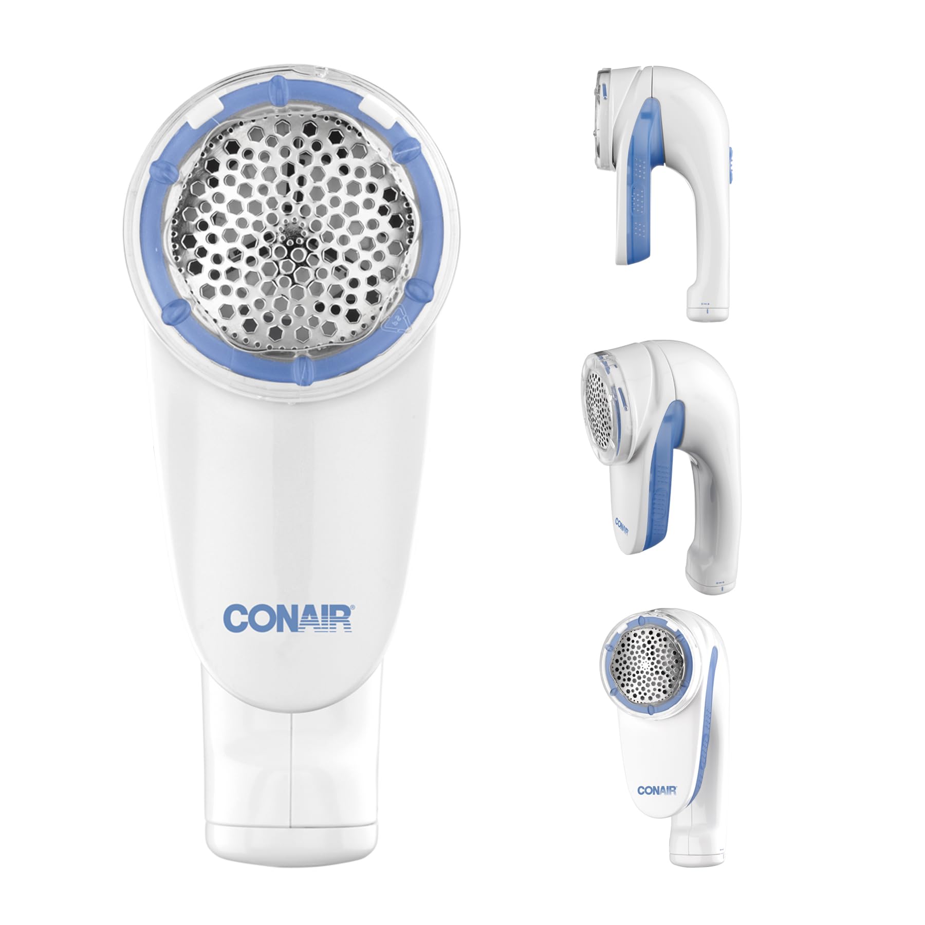 Conair Fabric Shaver - Battery Operated | Large 2" Head | 3 Depth Settings | White/Blue