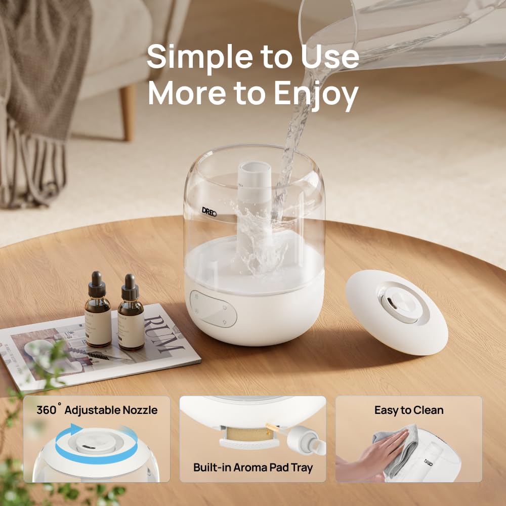 DREO Ultrasonic Cool Mist Humidifier - 3L Tank, 30-Hour Runtime, 26dB Quiet | White 7