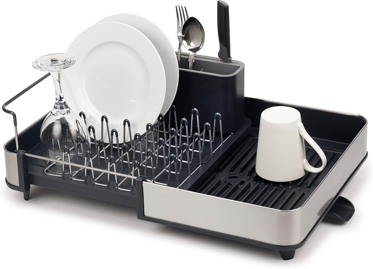 Joseph Joseph Extendable Dish Drainer Rack with Swivel Spout | Stainless Steel Plastic | Grey 1