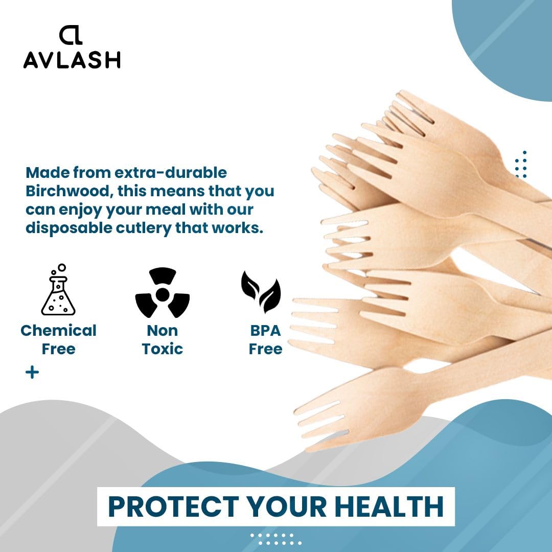 AVLASH Biodegradable Wooden Forks - 100 Pack, Plastic Free, 6.25 Inch | Birchwood Cutlery 4