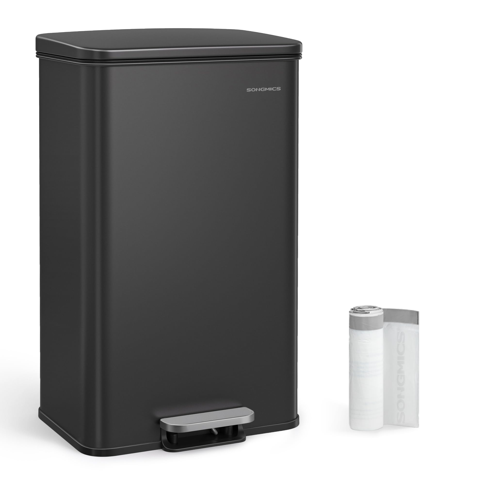 SONGMICS Kitchen Bin - 40L Capacity | Soft Close Lid | Black Alloy Steel 1