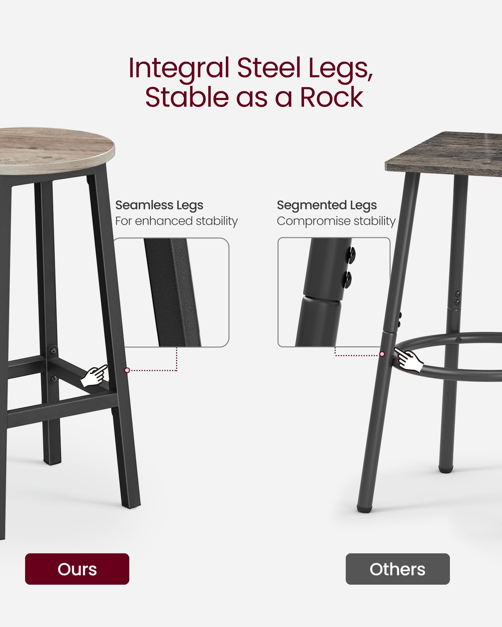 VASAGLE Bar Stools Set of 2 - Metal Frame & Footrest | Greige & Black | 65 cm H 9