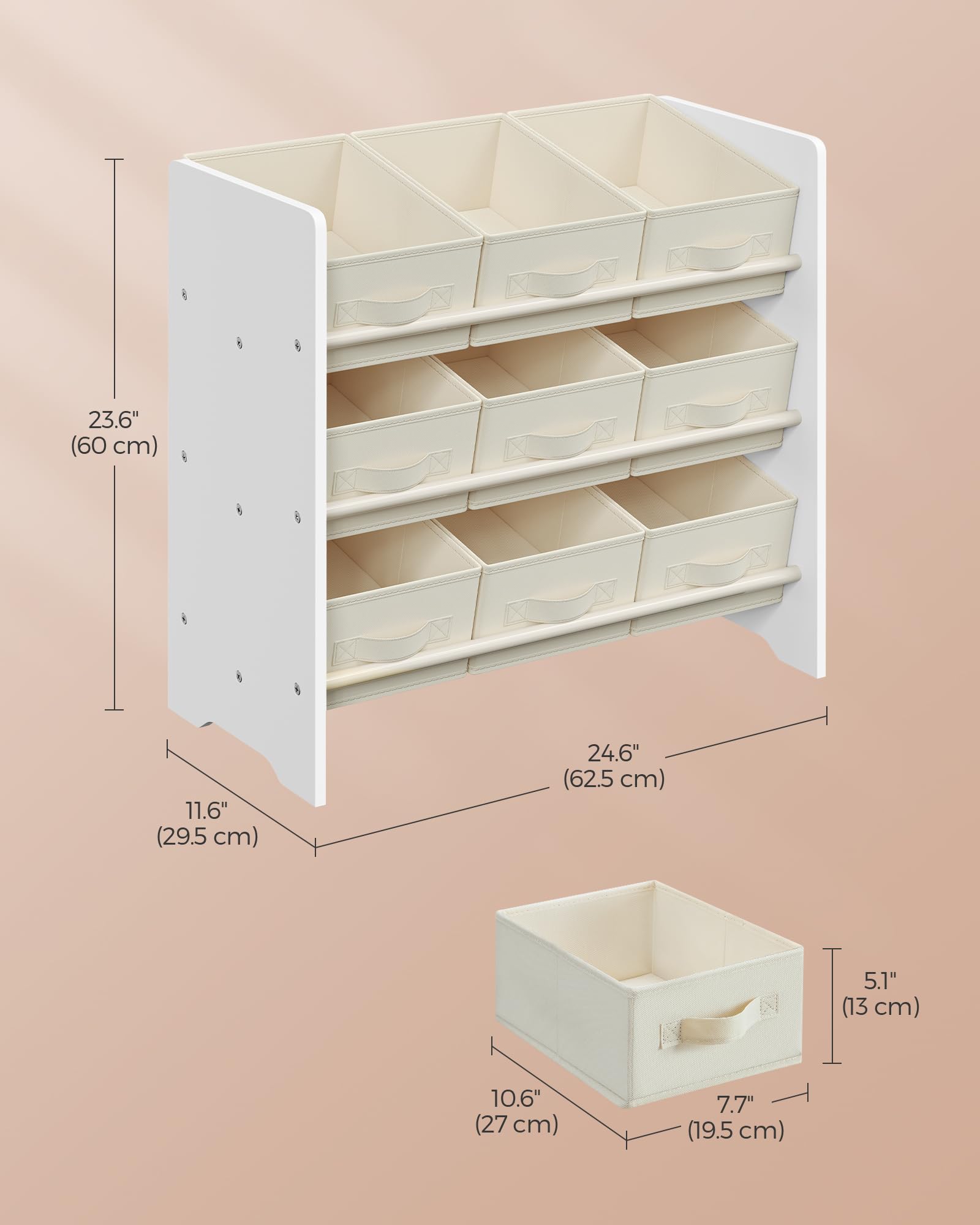 SONGMICS Toy Organiser Shelf with 9 Non-Woven Fabric Boxes | Cloud White | 60cm Height 2