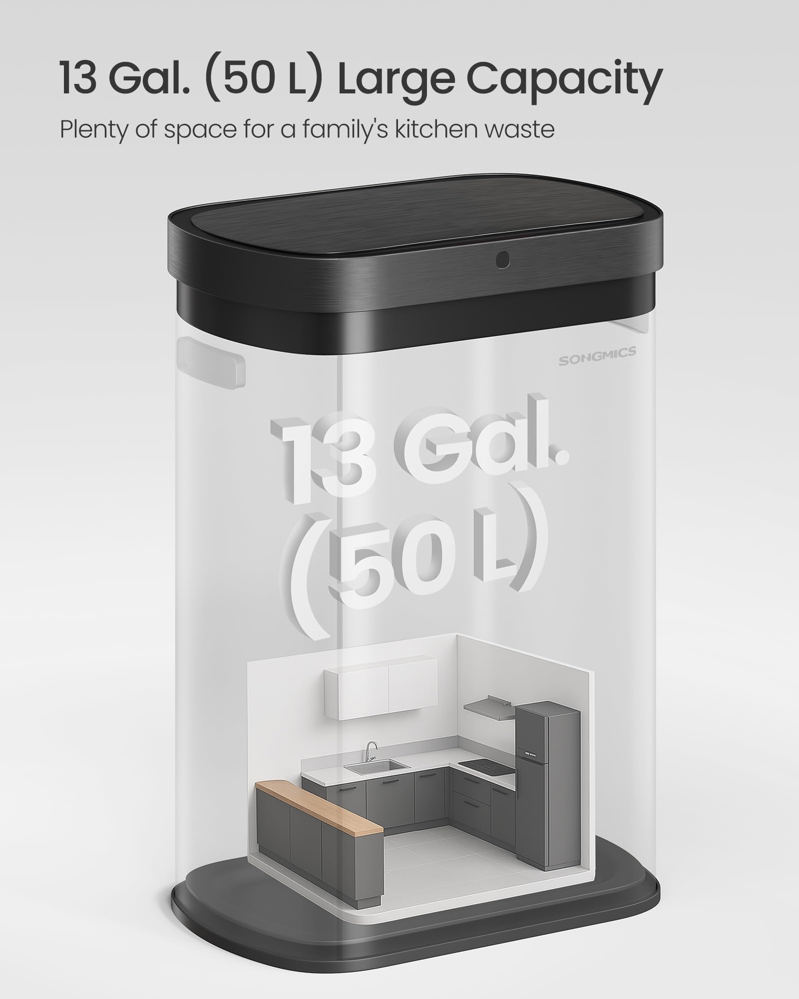 SONGMICS Automatic Kitchen Bin - 50 L Capacity | Motion Sensor | Ink Black Steel 7
