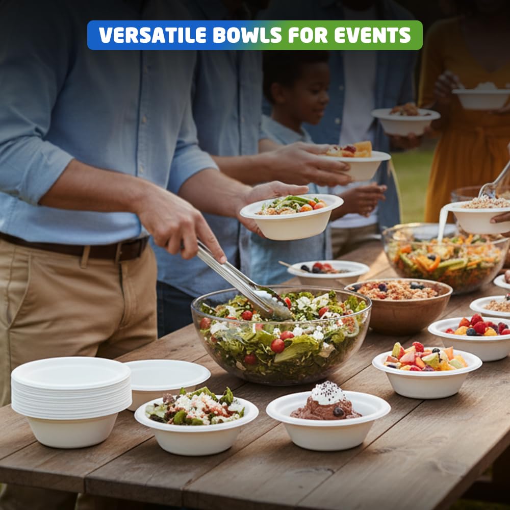 1ABOVE Compostable Bagasse Bowls - 50 Pack, 350ml (12oz) Eco-Friendly Disposable Soup & Salad Bowls 7