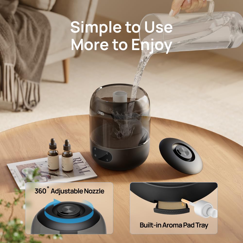 Dreo Ultrasonic Cool Mist Humidifier for Bedroom with 3L Tank | 30H Runtime | 26dB Quiet | Covers 300 sq ft 7