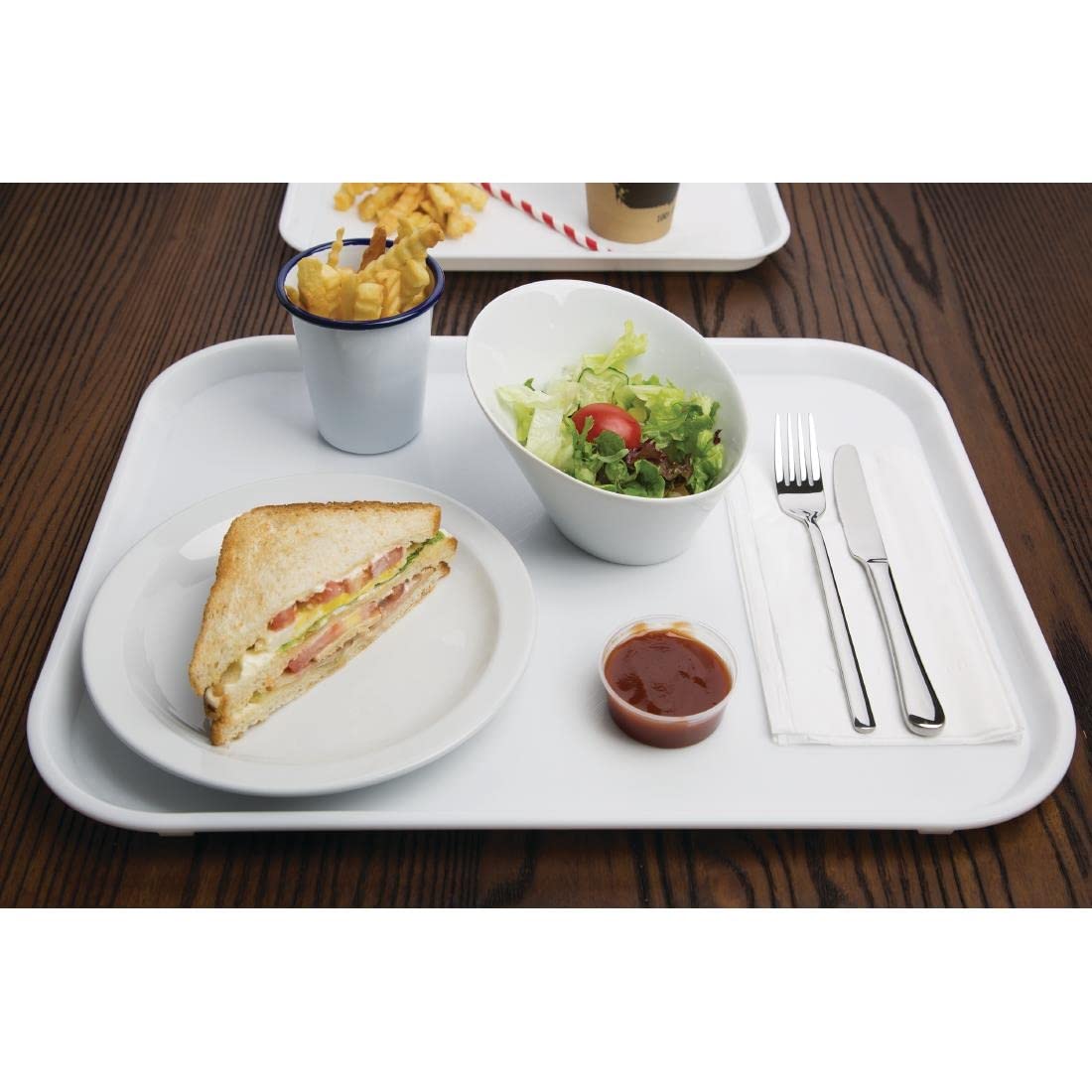 Olympia Kristallon GF997 Polypropylene Serving Platter - 450x350mm White | Stackable | Non-Slip 5
