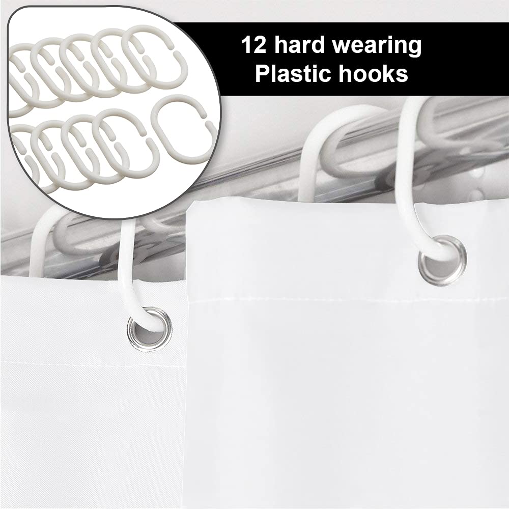 ANSIO Premium Polyester Shower Curtain - Solid White | Mould & Mildew Resistant | 180cm x 200cm 5