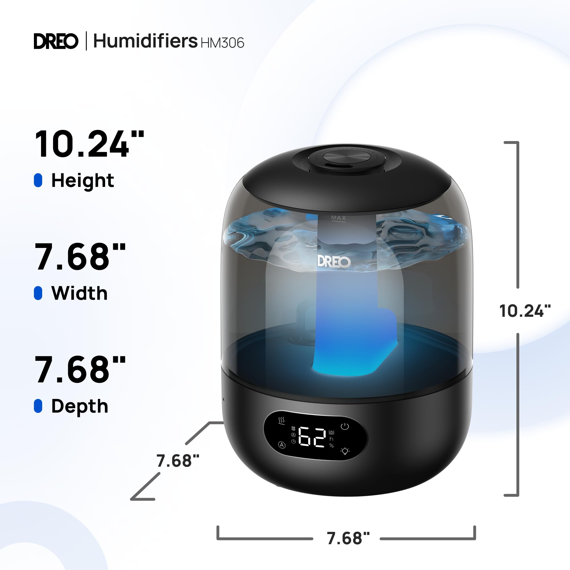 Dreo Ultrasonic Cool Mist Humidifier for Bedroom with 3L Tank | 30H Runtime | 26dB Quiet | Covers 300 sq ft 8