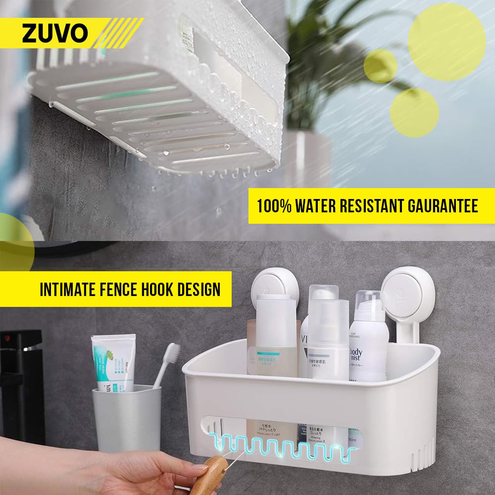 Zuvo No Drill Shower Caddy Basket with Suction Cups | Rustproof Plastic Organizer | White 7