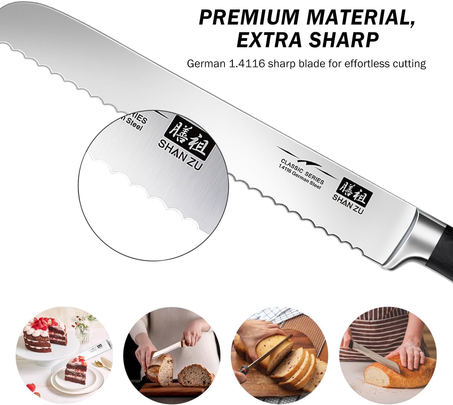 SHAN ZU 8-inch Serrated Bread Knife | German Stainless Steel | Pakkwood Handle | SZCS-2017-012 3