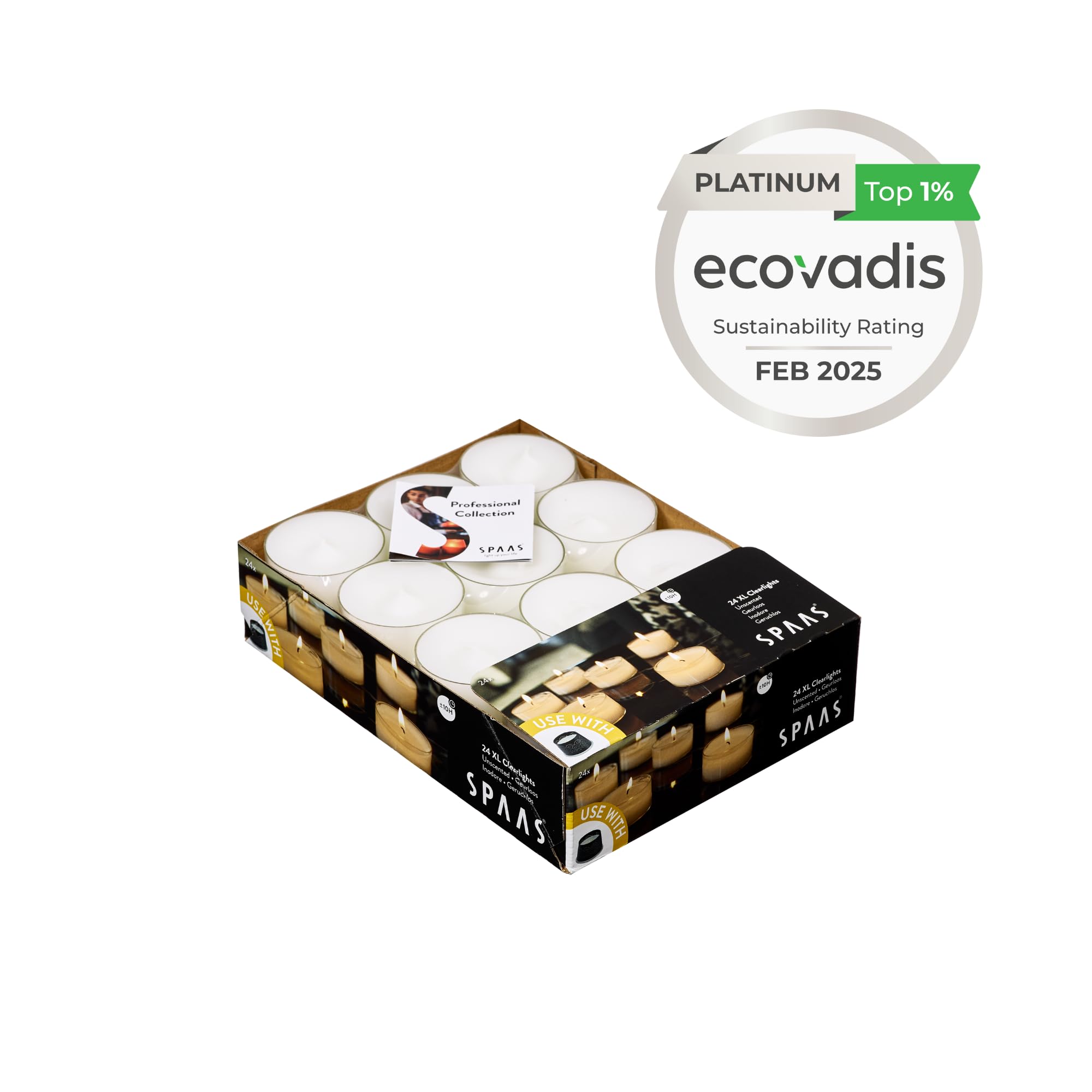 Spaas 24 Maxi Unscented Tealights - 10 Hour Burn Time | Transparent Clear Cup 3