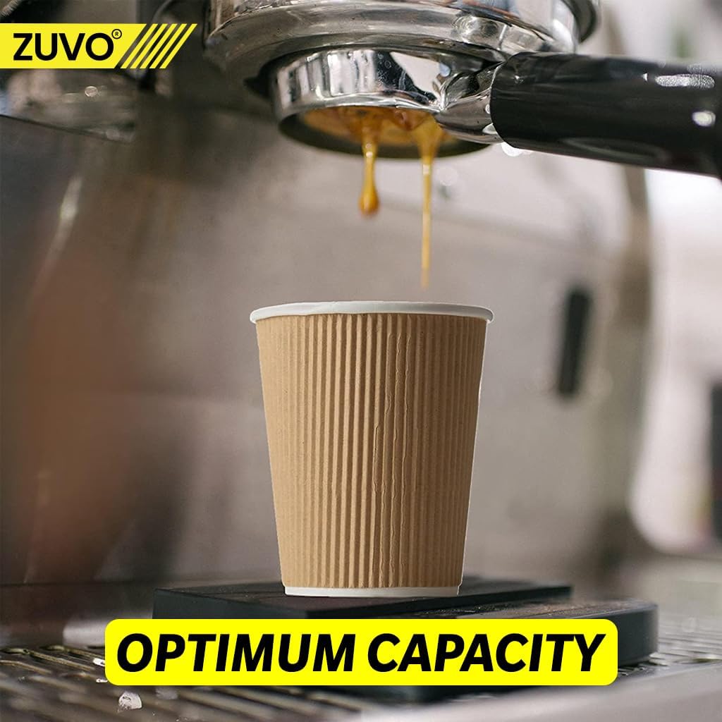 Zuvo 8 OZ Disposable Coffee Cups - 100 Pack | Brown Ripple Paper | Leak Proof 4