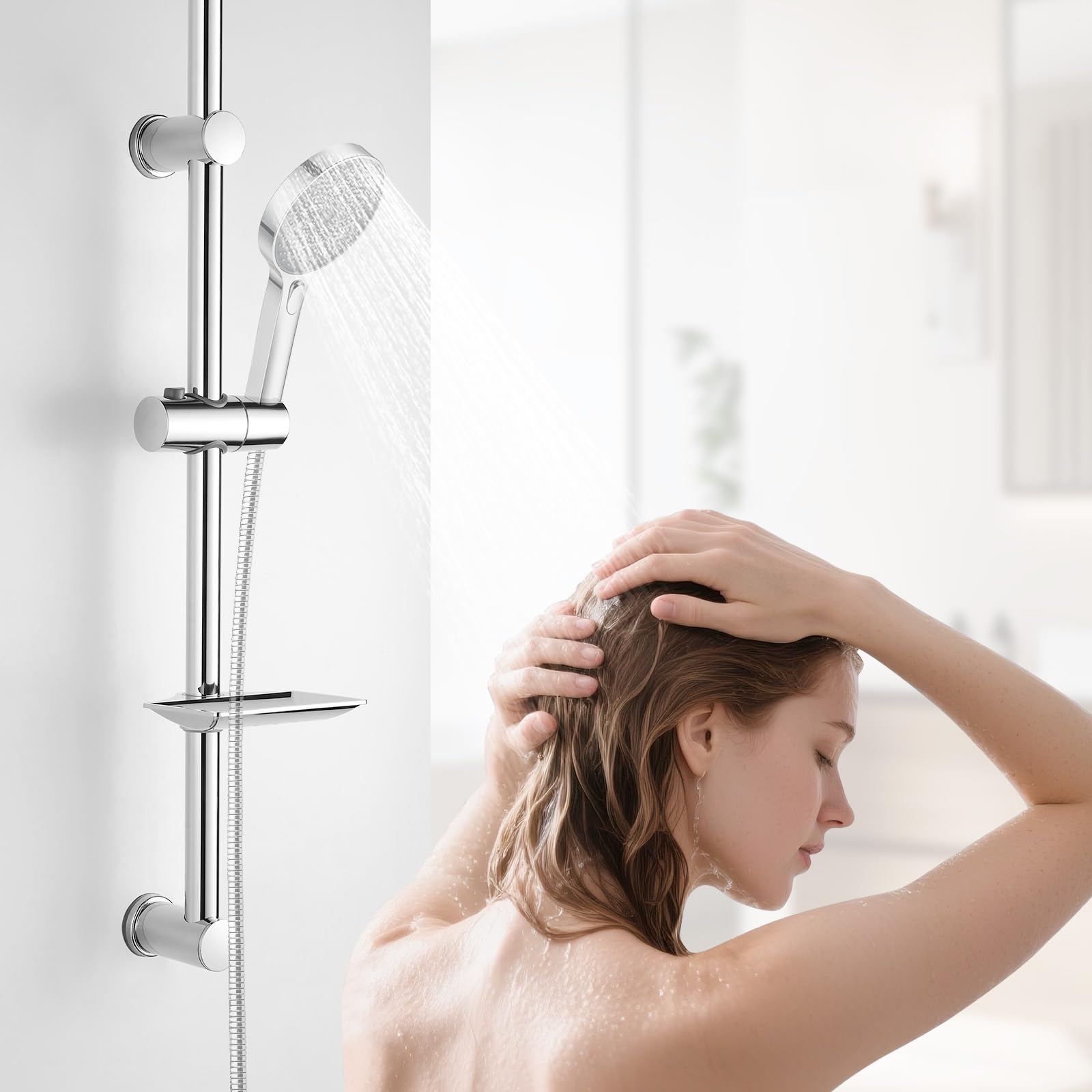 Ibergrif M20802 Shower Riser Rail - Wall Mounted Slide Bar with Adjustable Holder & Soap Dish | Chrome Finish 2