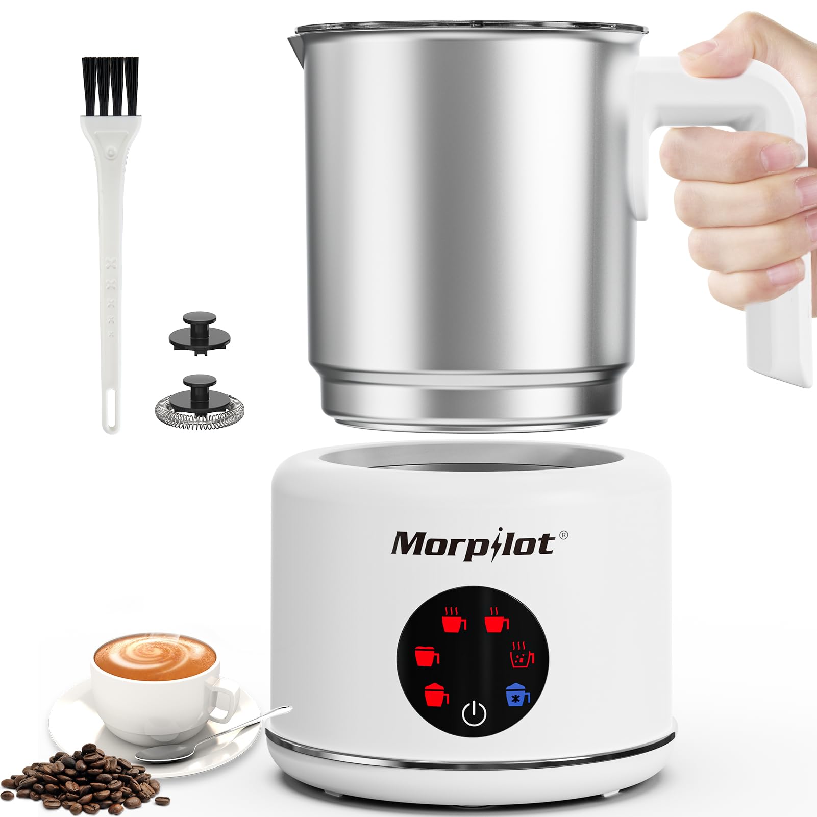 morpilot Automatic Milk Frother - 6-in-1 Functions, 500ML Capacity, Stainless Steel | White