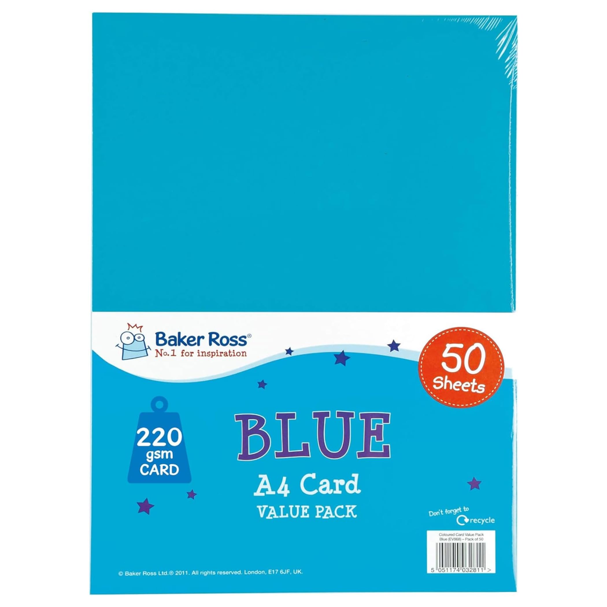 Baker Ross EV868 Assorted Colour A4 Card - 50 Sheets | 220gsm for Crafts 2