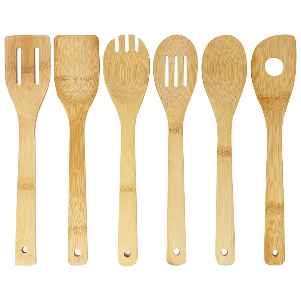 joeji's Kitchen Bamboo Wooden Kitchen Utensils Set of 6 | Eco-Friendly & Non-Scratch | Brown 1