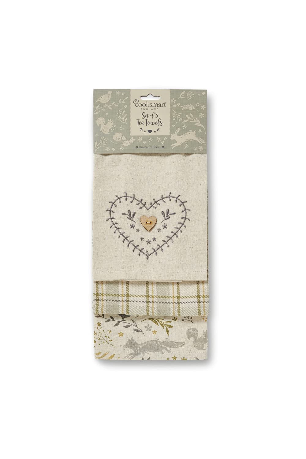 Cooksmart Pack of 3 Cotton Tea Towels - Natural Color, Durable Kitchen Linen | TT9900 1
