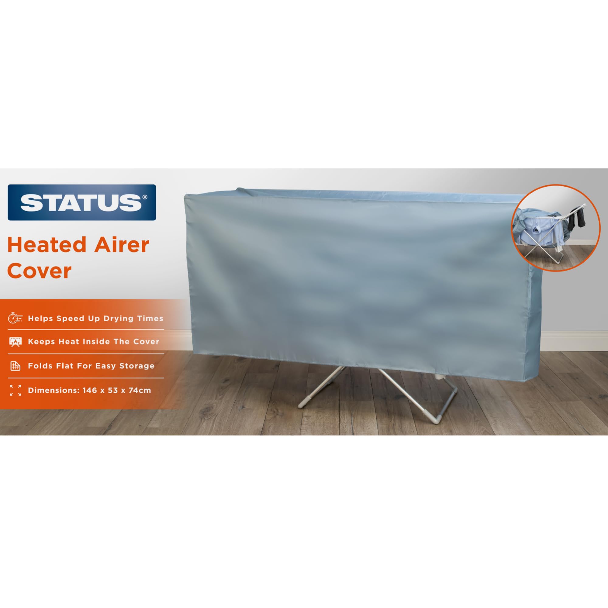 Status Heated Clothes Airer Cover - Heat Retention Technology | L 146 x H 74 x W 53 cm | Grey 5