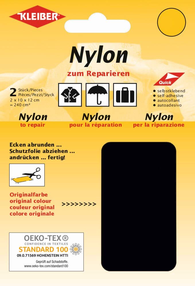 Kleiber Self Adhesive Waterproof Nylon Repair Patches - Black, 2 Pack, 12 x 10 cm 1