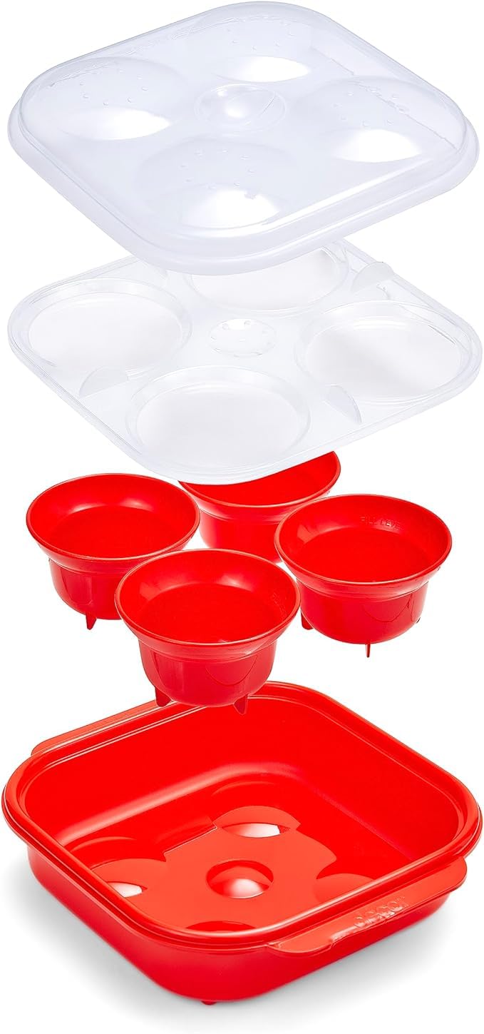 Décor Microsafe Plastic Egg Poacher - Cooks Up to 4 Eggs | Red | Dishwasher Safe 3