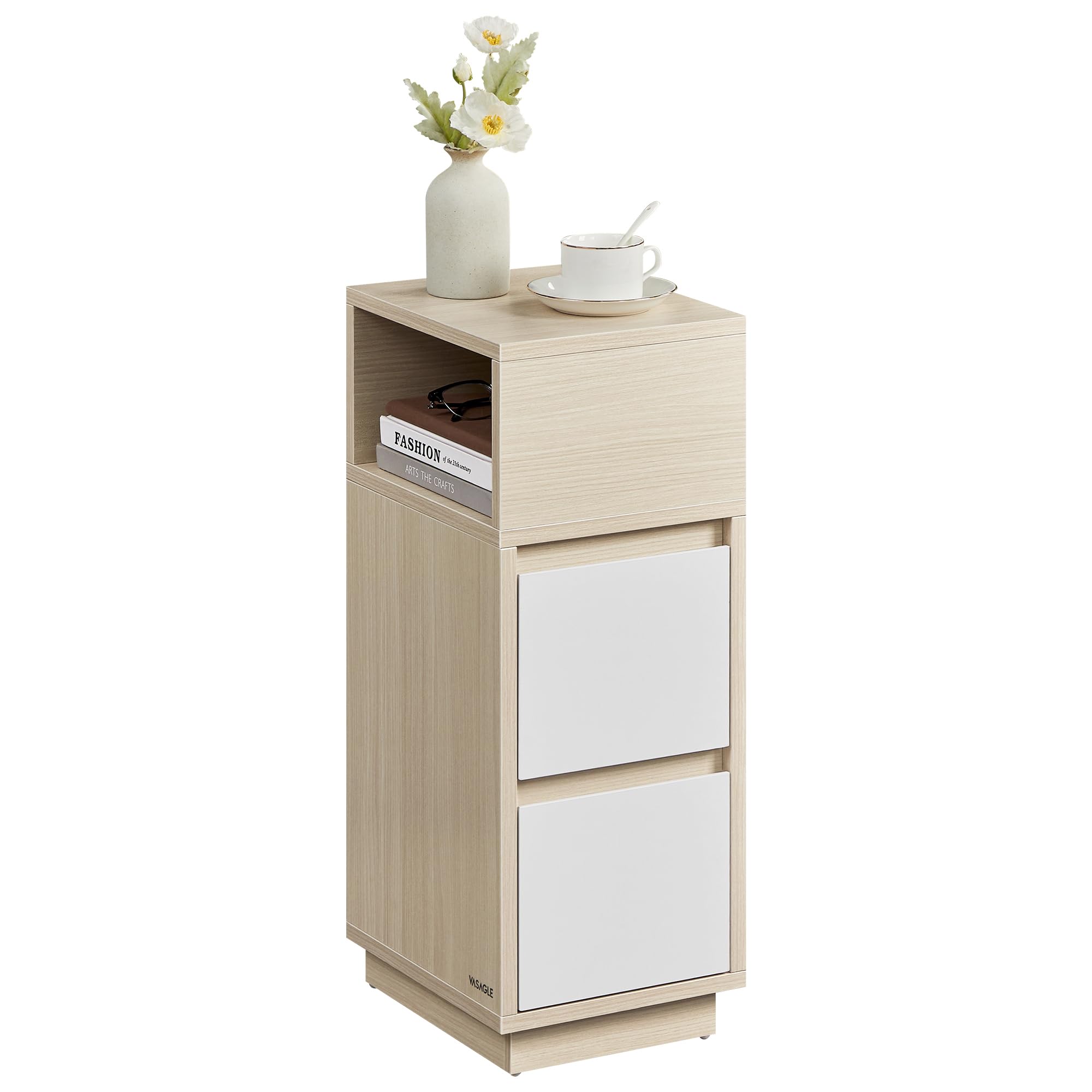 VASAGLE KAILYN Collection - Slim Bedside Table | Natural Beige + Cloud White | 30x25x65 cm 1