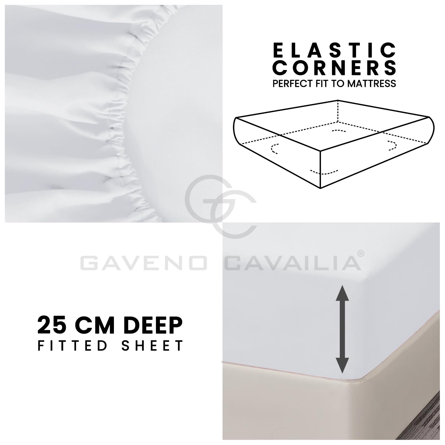 GC GAVENO CAVAILIA Double Fitted Sheet | 25cm Deep | 50% Cotton/50% Polyester | White 2