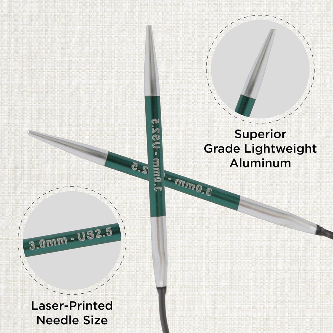 KnitPro Zing Fixed Circular Knitting Needles - 3.00mm | 22.5cm Length | Lightweight Aluminium 2