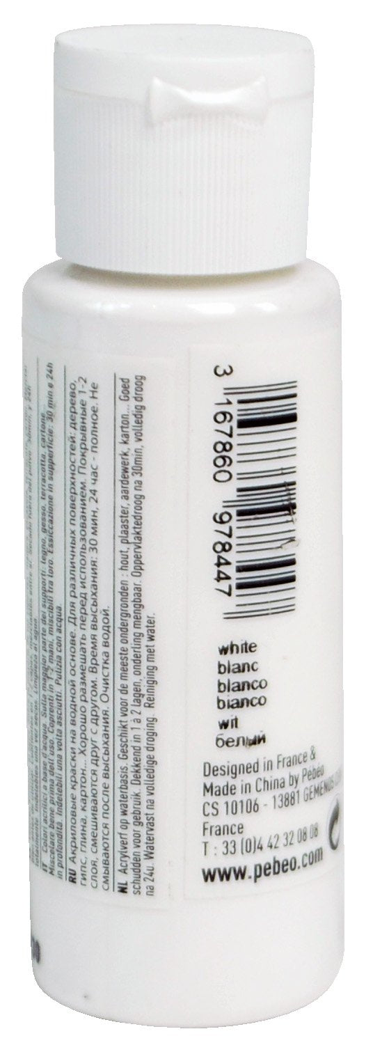 PEBEO Acrylic Paint - White Gloss 59ml | Permanent on Wood, Paper, Canvas | Non-Toxic 3