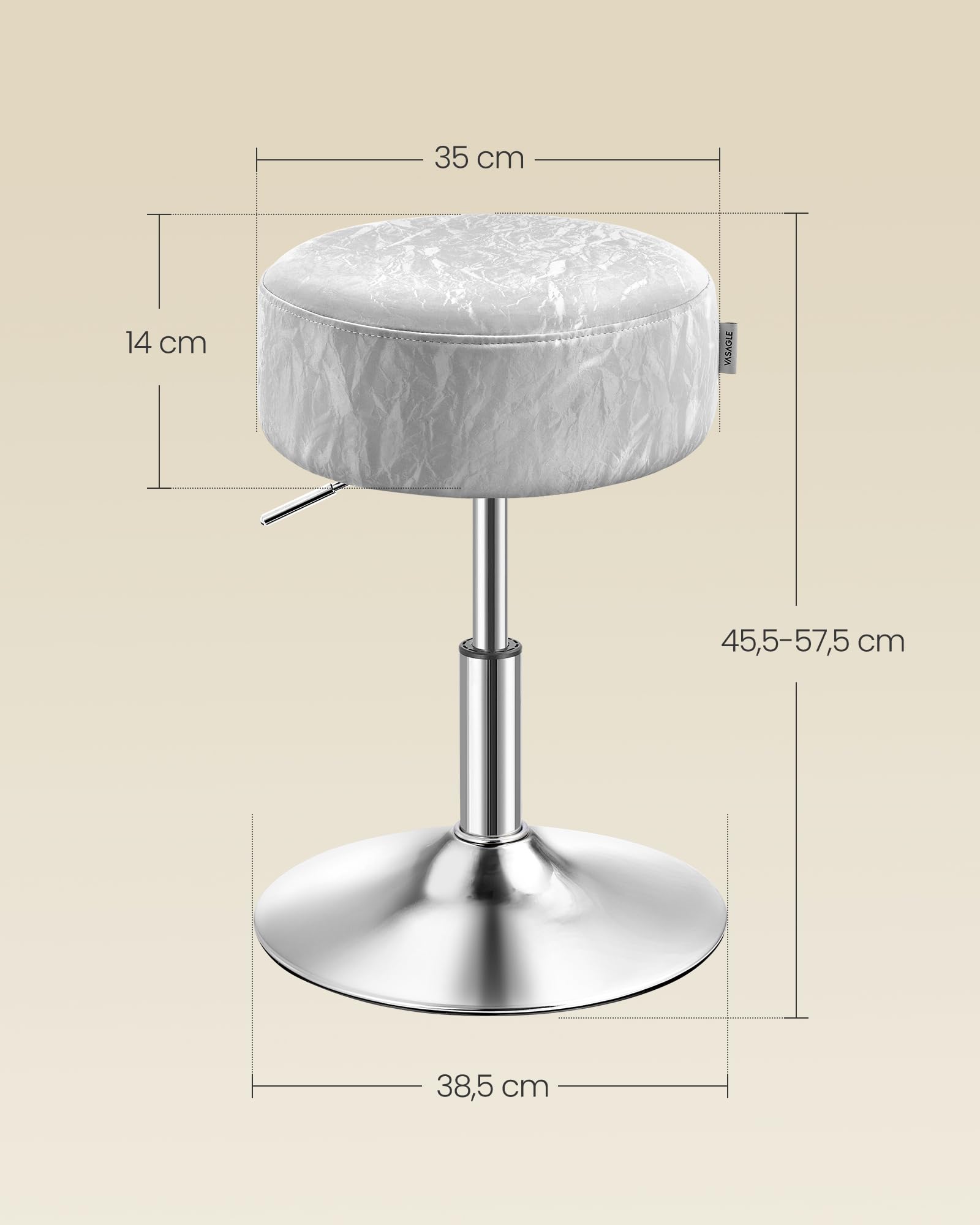 VASAGLE Height Adjustable Makeup Vanity Stool - Dove Grey PU Leather | 360° Swivel | 45.5-57.5 cm Height 3