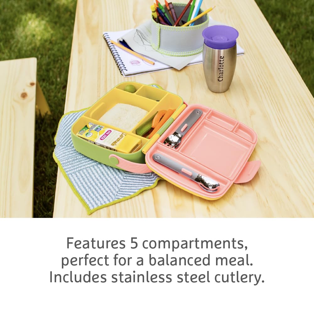 Munchkin Bento Lunch Box for Babies & Toddlers - 5 Compartment Food Container | Yellow | Includes Utensils 3