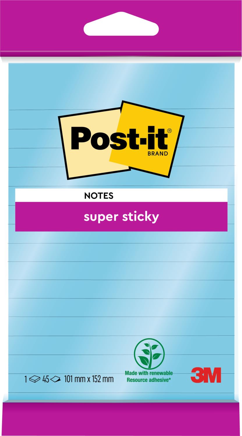 Post-it Super Sticky Lined Notes - Neptune Blue | 2x Sticking Power | 102 x 152 mm 1