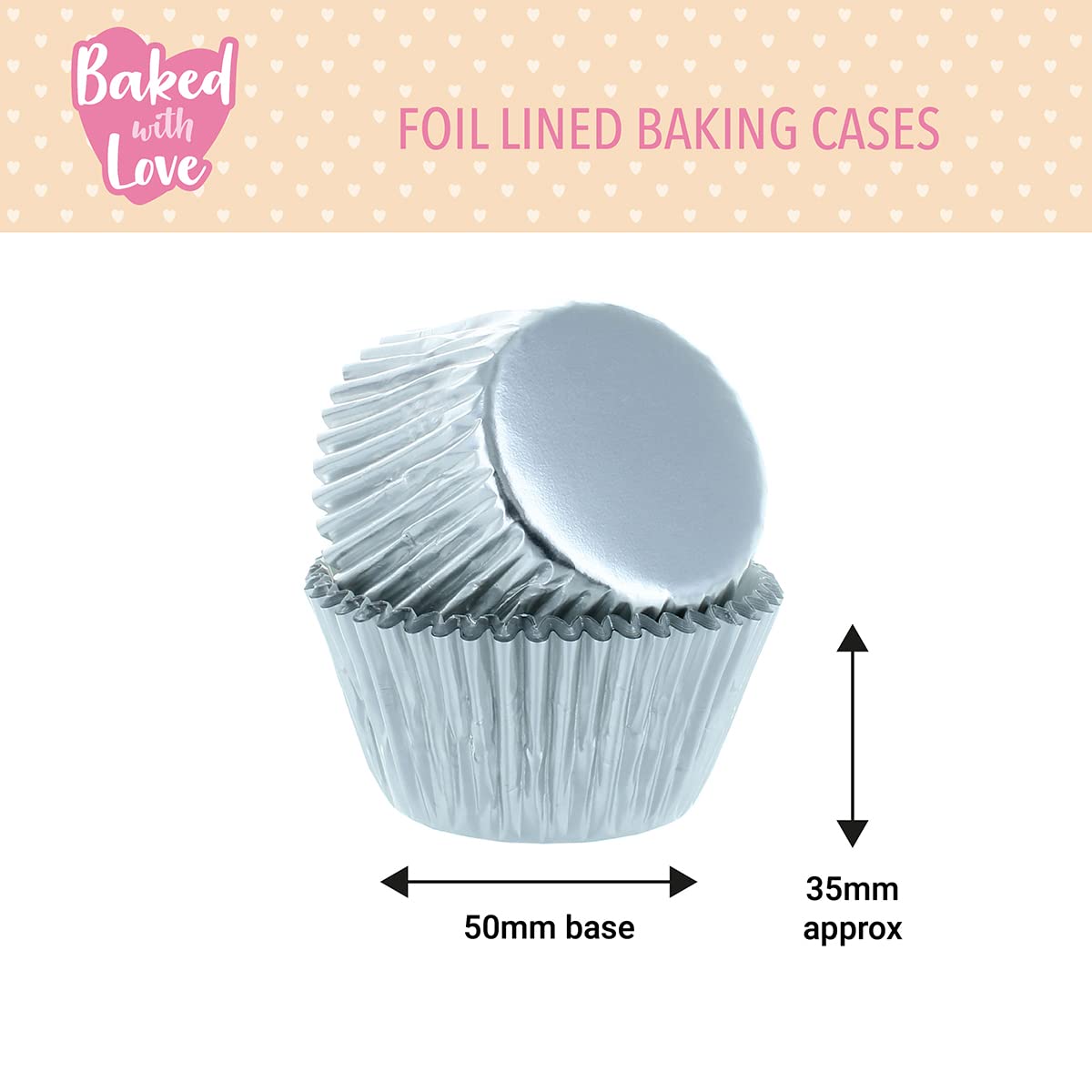 Baked with Love Silver Foil Baking Cases - Pack of 50 | Standard Size | Greaseproof 4