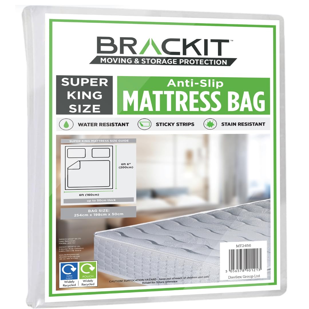 brackit Super King Mattress Bag - Waterproof, Self-Adhesive Seal | 2540x1980x370mm