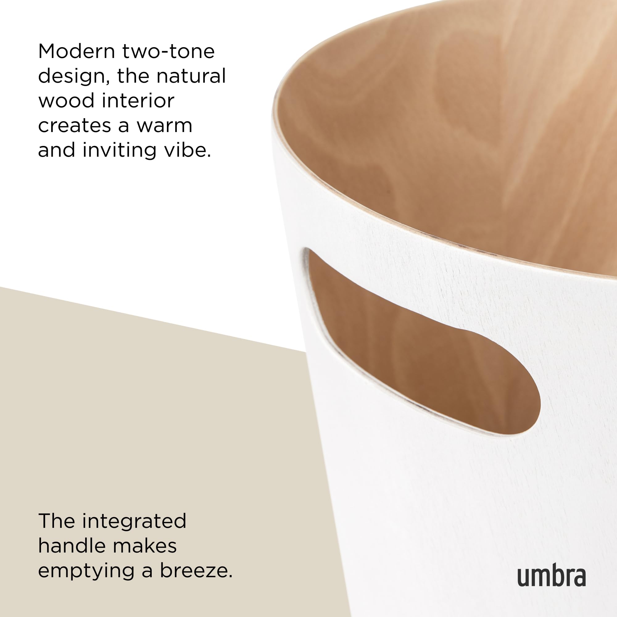Umbra Woodrow Paper Bin - 2 Gallon (7.5L) Capacity | Wood Material | White/Natural Finish 2