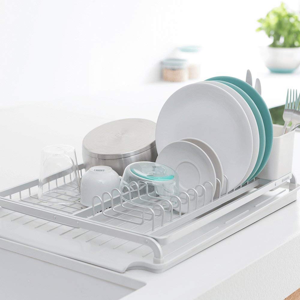 Brabantia Dish Drainer - Large Capacity for 13 Plates | Light Grey Plastic | 49 x 38.5 x 14 cm 6