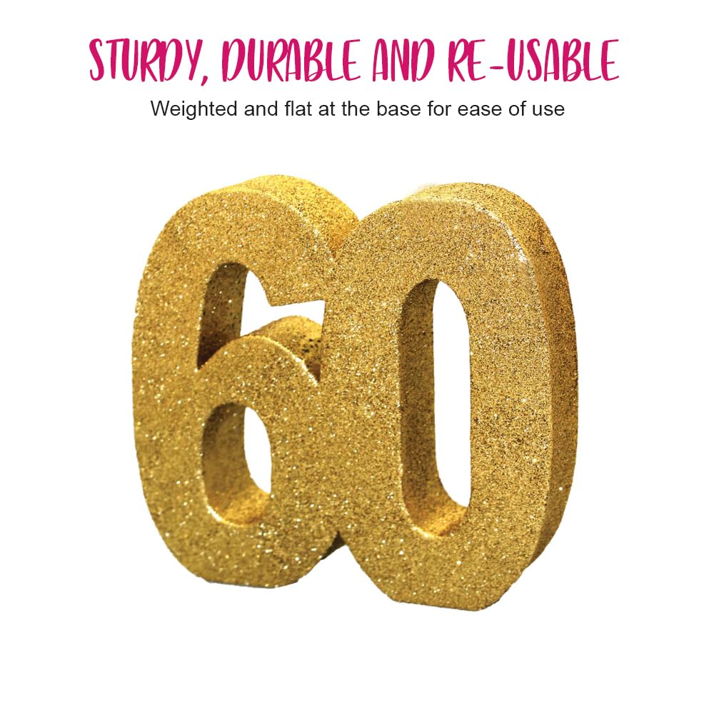 Anniversary House Number 60 Glitter Table Decoration - Gold | 20cm Size | Reusable 3