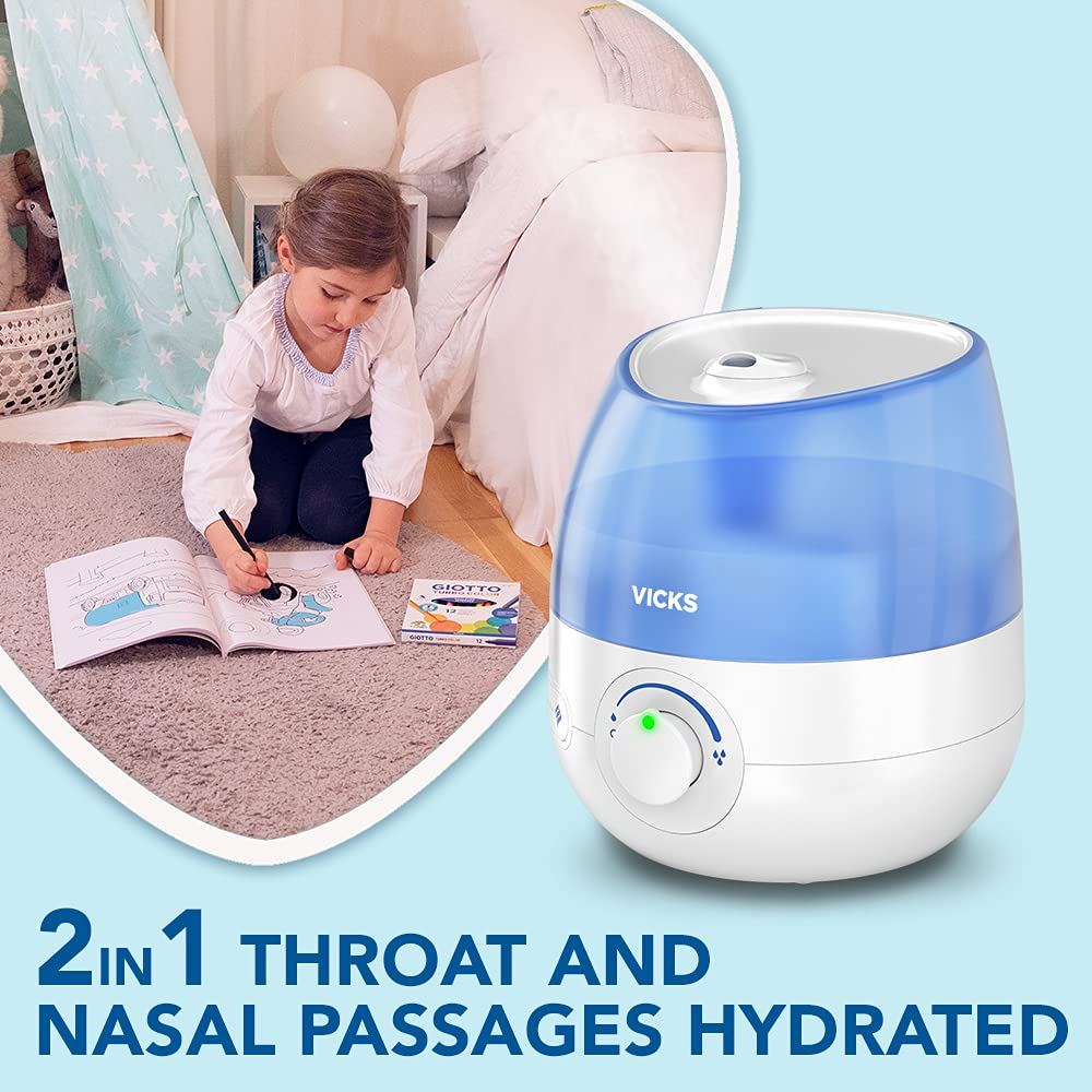Vicks Mini Cool Mist Ultrasonic Humidifier - Quiet Operation, Dual VapoPad Slots | Blue/White 4